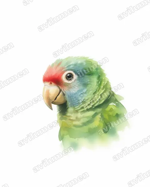 Illustration Aquarelle : Amazona brasiliensis (Amazone à joues bleues)