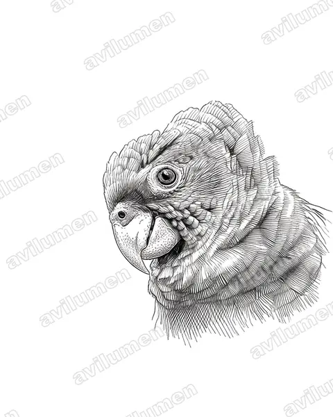 Illustration Encre : Amazona brasiliensis (Amazone à joues bleues)