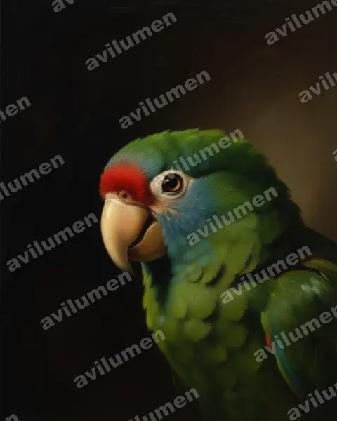 Illustration Huile : Amazona brasiliensis (Amazone à joues bleues)