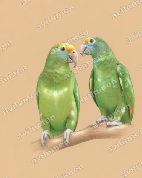 Illustration Crayon de couleur : Amazona dufresniana (Amazone de Dufresne)