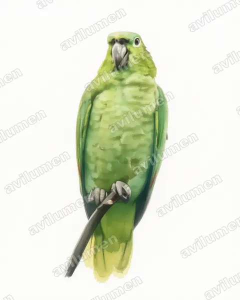 Ilustración en Acuarela: Amazona farinosa (Loro verde)