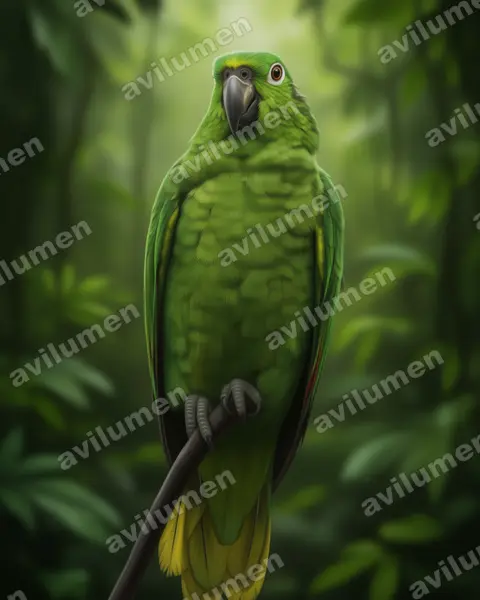 Ilustración en Realista: Amazona farinosa (Loro verde)