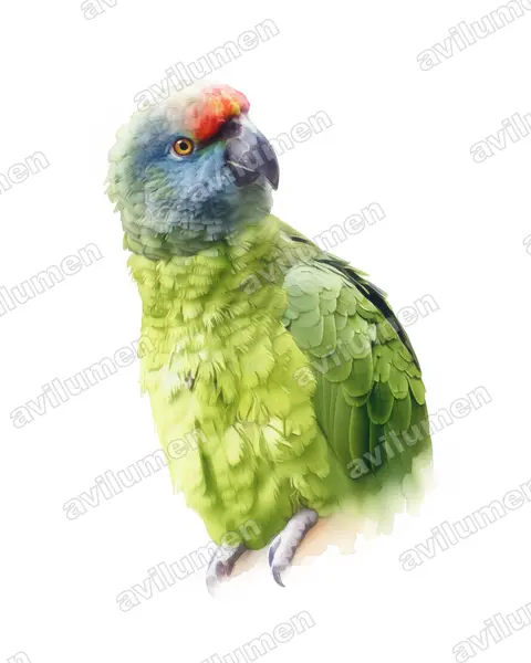 Ilustración en Acuarela: Amazona festiva (Loro de lomo rojo)