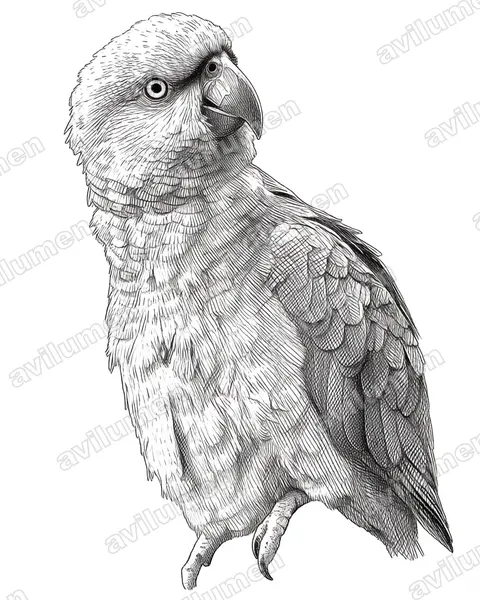 Ilustración en Tinta: Amazona festiva (Loro de lomo rojo)