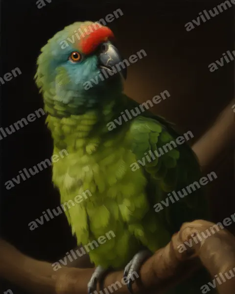 Ilustración en Óleo: Amazona festiva (Loro de lomo rojo)