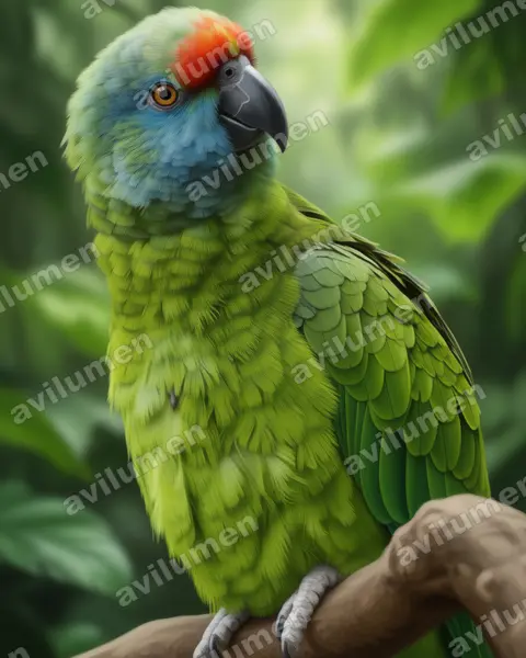 Ilustración en Realista: Amazona festiva (Loro de lomo rojo)