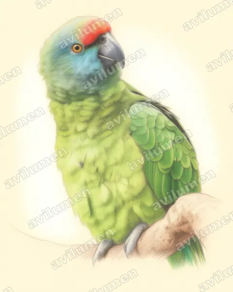 Ilustración en Lápiz de color: Amazona festiva (Loro de lomo rojo)