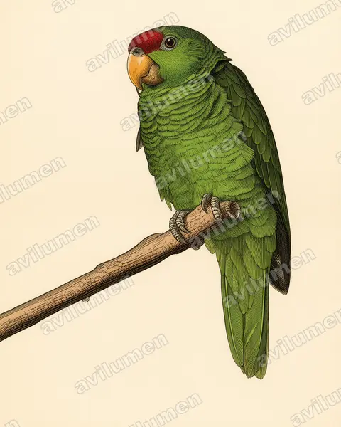 Illustration im Stil Historische Tafel: Blaukappenamazone (Amazona finschi)