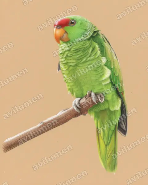 Illustration im Stil Buntstift: Blaukappenamazone (Amazona finschi)