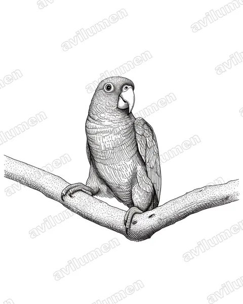 Ink illustration: Amazona gomezgarzai (Blue-winged amazon)