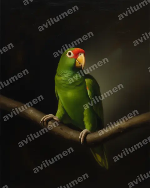 Oil illustration: Amazona gomezgarzai (Blue-winged amazon)
