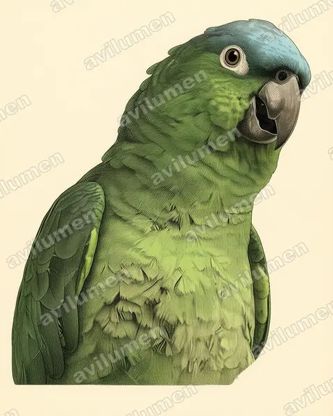 Ilustración en Lámina antigua: Amazona guatemalae (Amazona guatemalae)