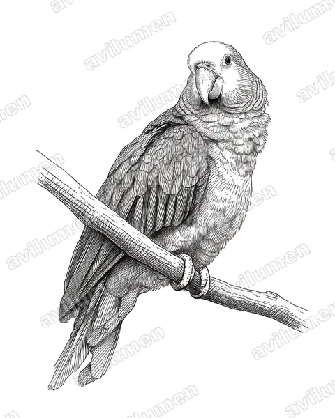 Illustration im Stil Tusche: Königsamazone (Amazona guildingii)
