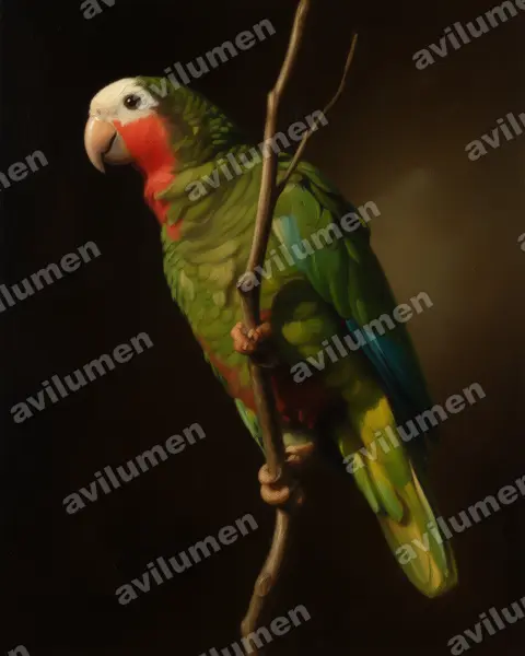 古巴亞馬遜鸚鵡（Amazona leucocephala）的油画插画