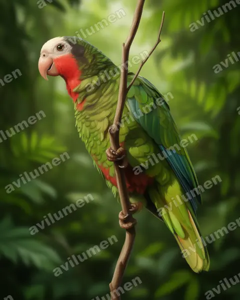 古巴亞馬遜鸚鵡（Amazona leucocephala）的写实插画