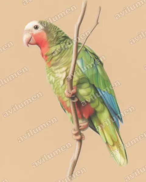 古巴亞馬遜鸚鵡（Amazona leucocephala）的彩色铅笔插画