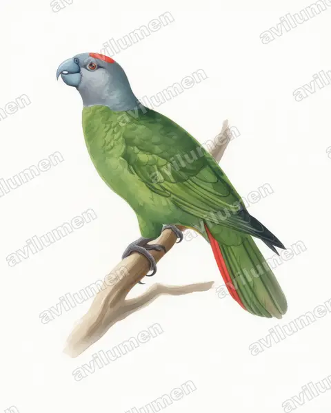 Illustration Aquarelle : Amazona martinicana (Amazone de la Martinique)
