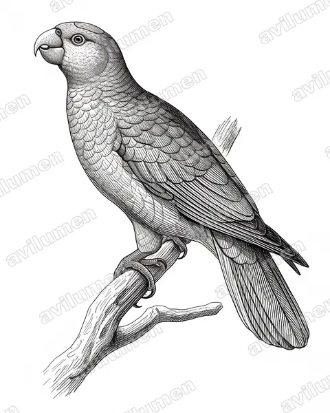 Illustration Encre : Amazona martinicana (Amazone de la Martinique)