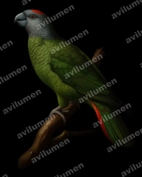 Illustration Huile : Amazona martinicana (Amazone de la Martinique)