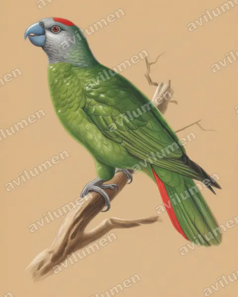 Illustration Crayon de couleur : Amazona martinicana (Amazone de la Martinique)