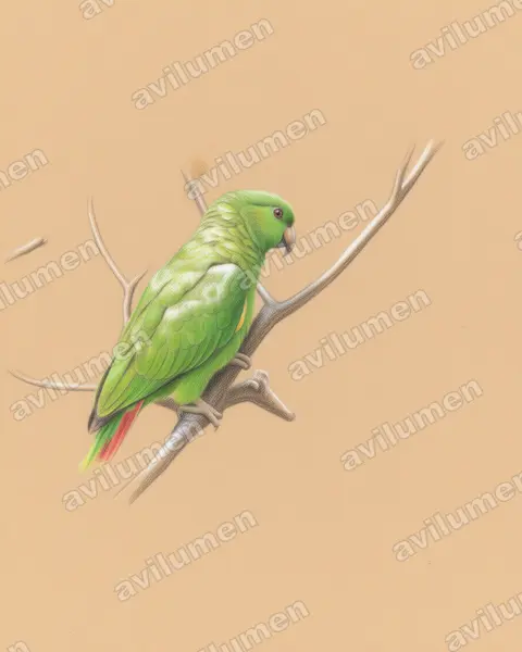 Colored pencil illustration: Amazona mercenarius (Scaly-naped Amazon)