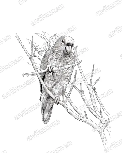 Ilustración en Tinta: Amazona ochrocephala (Loro real amazónico)