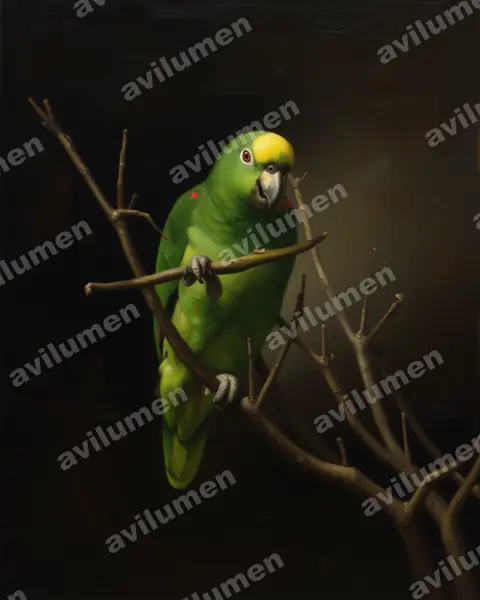 Ilustración en Óleo: Amazona ochrocephala (Loro real amazónico)