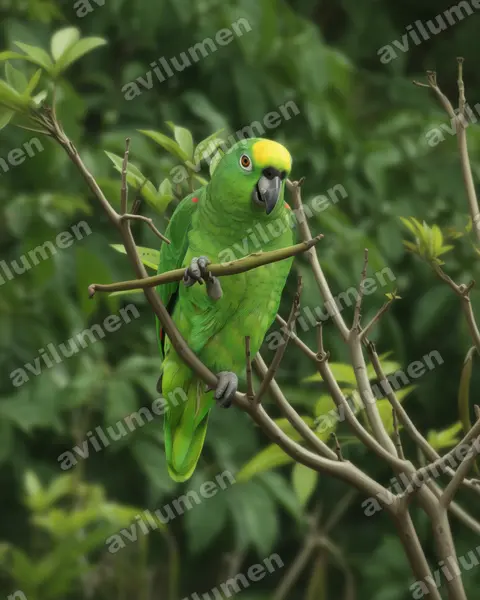 Ilustración en Realista: Amazona ochrocephala (Loro real amazónico)