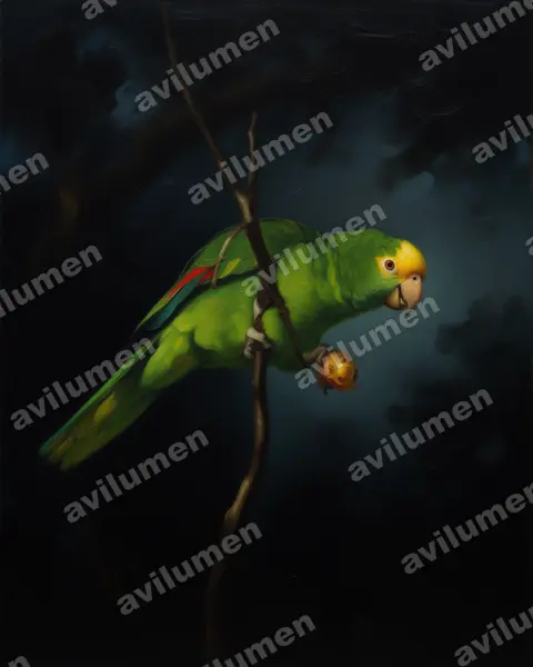 Illustration Huile : Amazona oratrix (Amazone à tête jaune)
