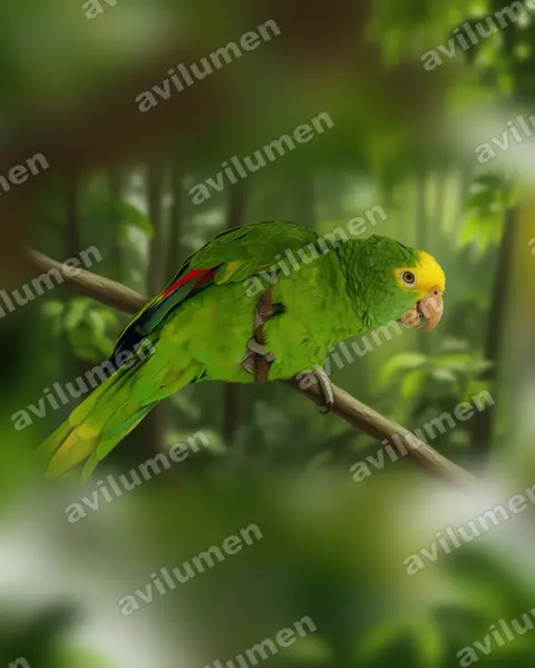 Illustration Réaliste : Amazona oratrix (Amazone à tête jaune)