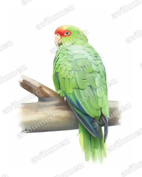 紅眼鏡亞馬遜鸚鵡（Amazona pretrei）的水彩插画