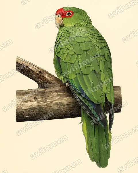 紅眼鏡亞馬遜鸚鵡（Amazona pretrei）的古典图版插画