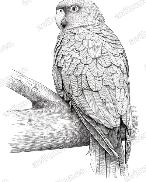 紅眼鏡亞馬遜鸚鵡（Amazona pretrei）的钢笔墨线插画