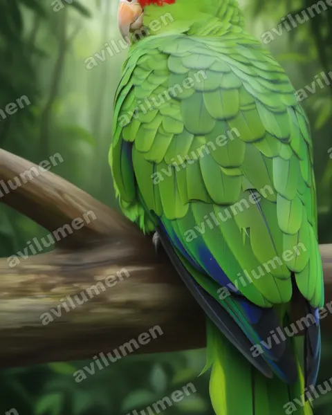 紅眼鏡亞馬遜鸚鵡（Amazona pretrei）的写实插画