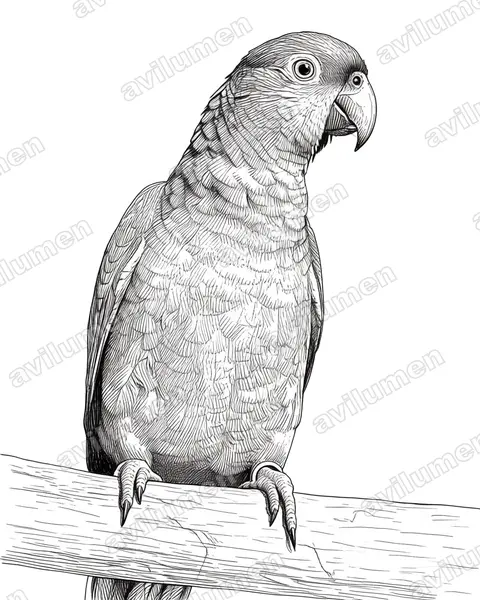 Ilustración en Tinta: Amazona rhodocorytha (Loro de cejas rojas)