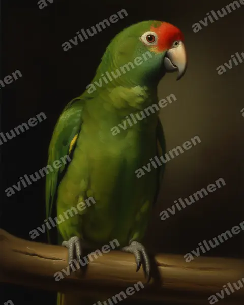 Ilustración en Óleo: Amazona rhodocorytha (Loro de cejas rojas)