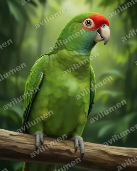 Ilustración en Realista: Amazona rhodocorytha (Loro de cejas rojas)