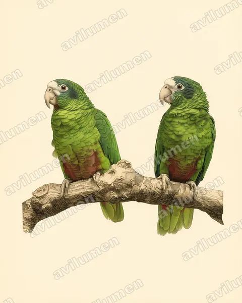 亚马逊鹦鹉（Amazona ventralis）的古典图版插画