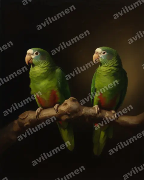 亚马逊鹦鹉（Amazona ventralis）的油画插画