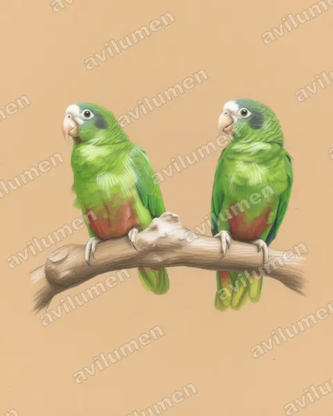 亚马逊鹦鹉（Amazona ventralis）的彩色铅笔插画