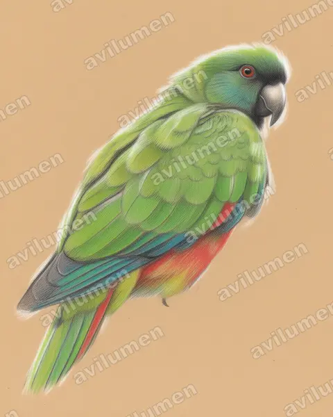 Illustration im Stil Buntstift: Blaumaskenamazone (Amazona versicolor)