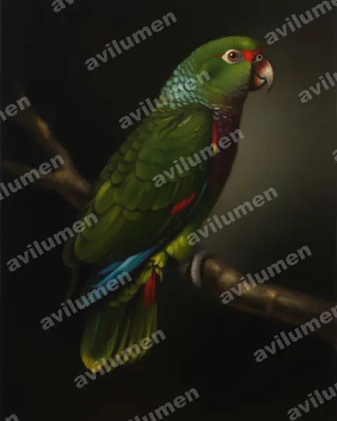 紅胸鸚鵡（Amazona vinacea）的油画插画