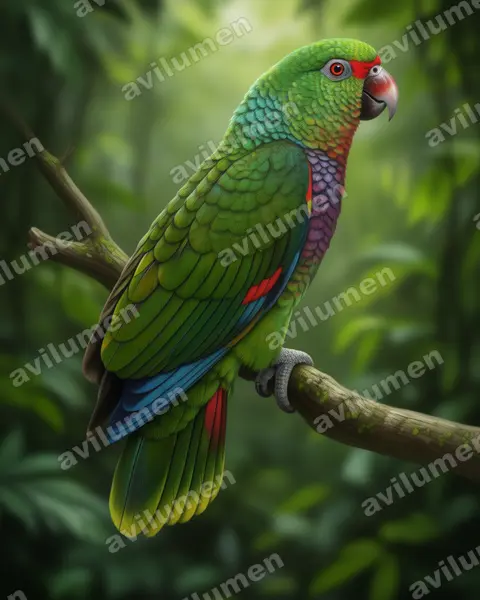 紅胸鸚鵡（Amazona vinacea）的写实插画
