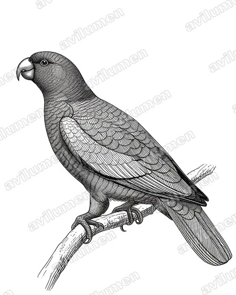 Ink illustration: Amazona violacea (Guadeloupe Amazon)