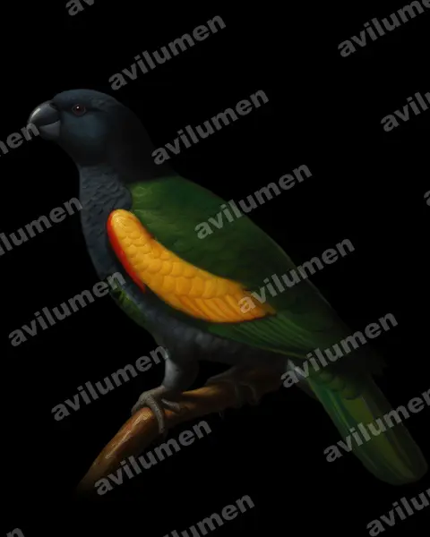 Oil illustration: Amazona violacea (Guadeloupe Amazon)