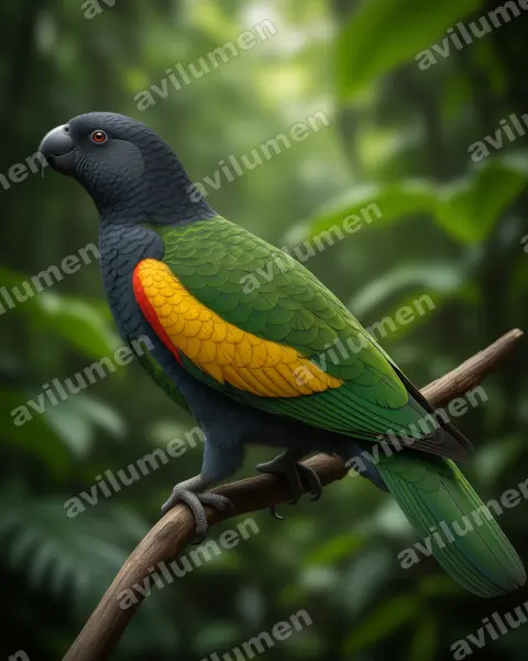 Realistic illustration: Amazona violacea (Guadeloupe Amazon)