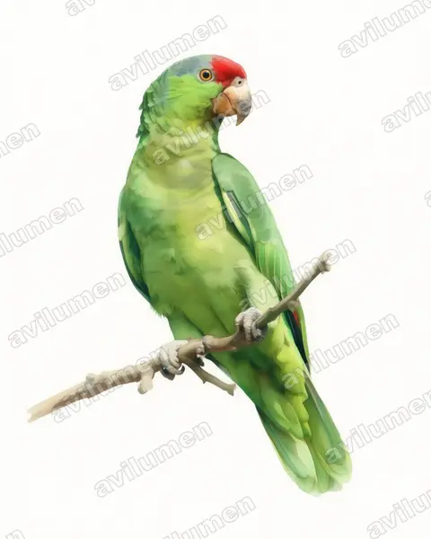 紅冠亞馬遜鸚鵡（Amazona viridigenalis）的水彩插画