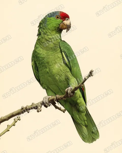 紅冠亞馬遜鸚鵡（Amazona viridigenalis）的古典图版插画