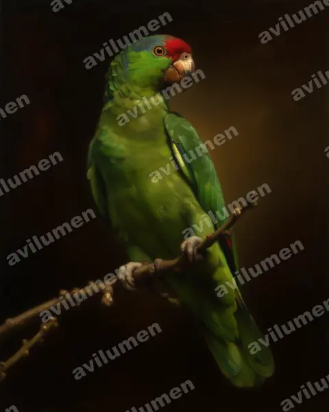 紅冠亞馬遜鸚鵡（Amazona viridigenalis）的油画插画