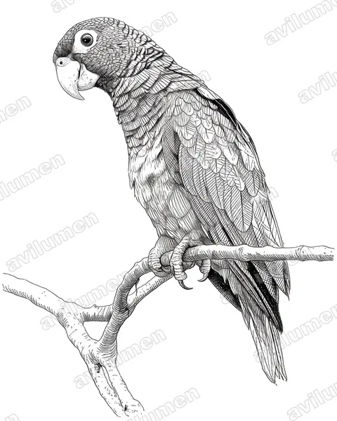 Illustration Encre : Amazona vittata (Amazone de Porto Rico)